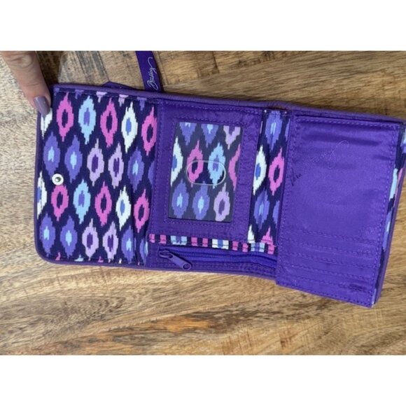 Vera Braldey Trifold Wallet Pocket Coin Case Lilac Tapestry Purple Flap Zipper - Picture 6 of 15